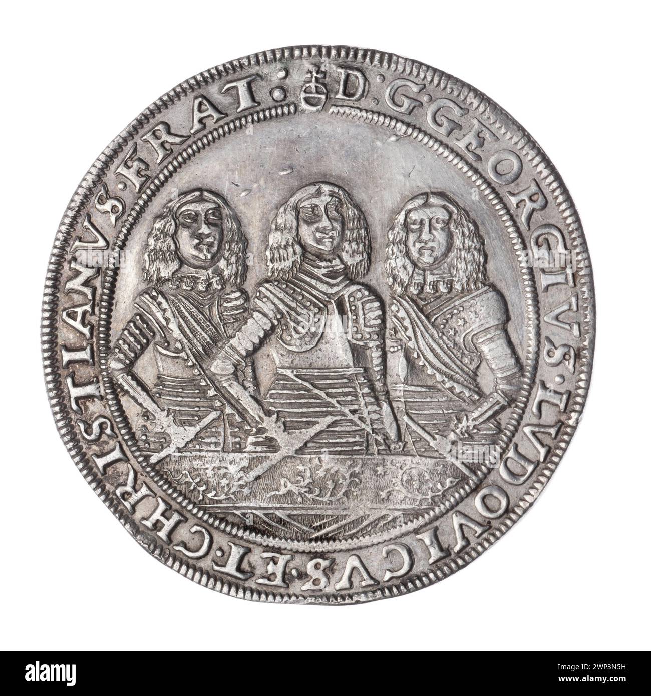 thaler; Jerzy III (ksi Brzesko-Legnicka-Wośowski; 1611-1664), Ludwik IV (KSI Brzesko-Rednicko-Wośców; 1616-1663), Christian (ksi Brzesko-Legnicko-Wośowski; 1618-1672), Pfahler, Christian (fl. 1651-1665), Weiss, Elias (FL. 1657-1673); 1659 (1659-00-00-1659-00); Christian (Fürst von Brest-Legnicka-Wołowski-1618-1672), Christian (Fürst von Brest-Legnicki-Wołowski-1618-1672)-Ikonographie, Jerzy III (Fürst von Brest und Legnica-Bogumił-1611-1664), Jerzy III (Fürst und Legnica-1611-1664) - Ikonographie, Kantor, Sammlung, Kantor, Kantor, Bogumił (ca. 1947) Ludwik IV. (Prinz Legnicki, 1616-166 Stockfoto