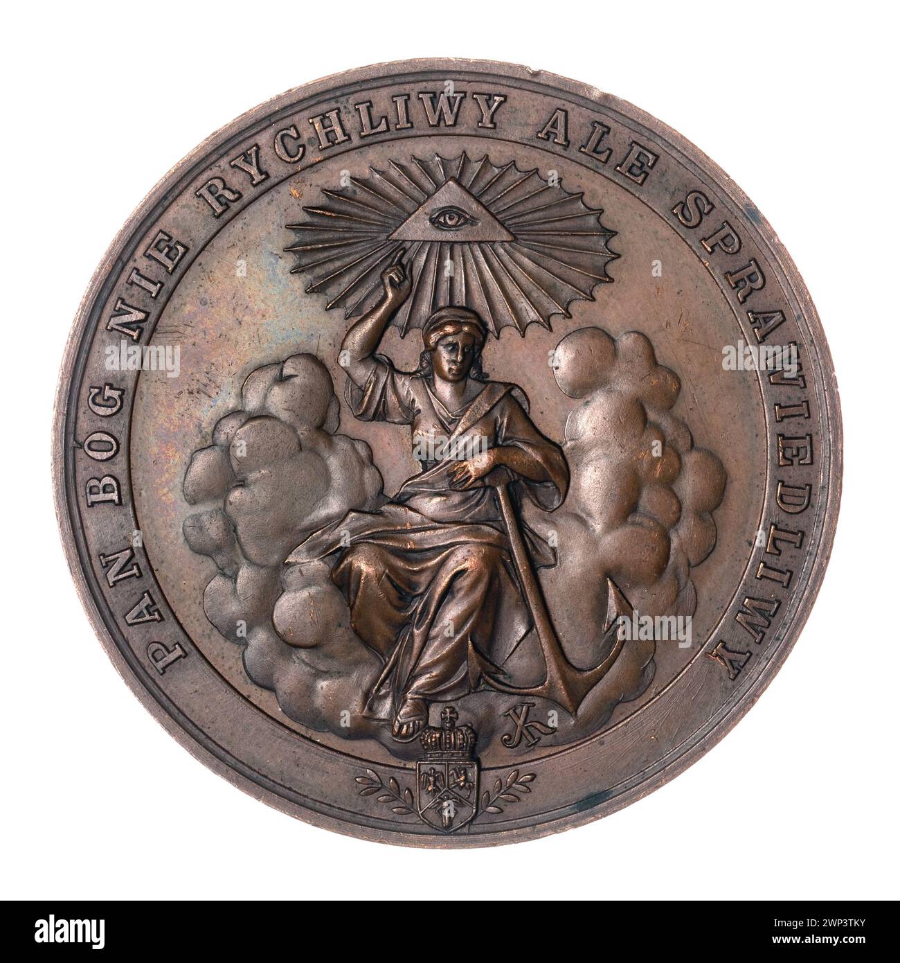 Darstellung von Schlacht- und Kampfszenen von Juliusz Kossak, 1893, einschließlich Ikonographie des Auges der Vorsehung, im Secession-Stil. Stockfoto