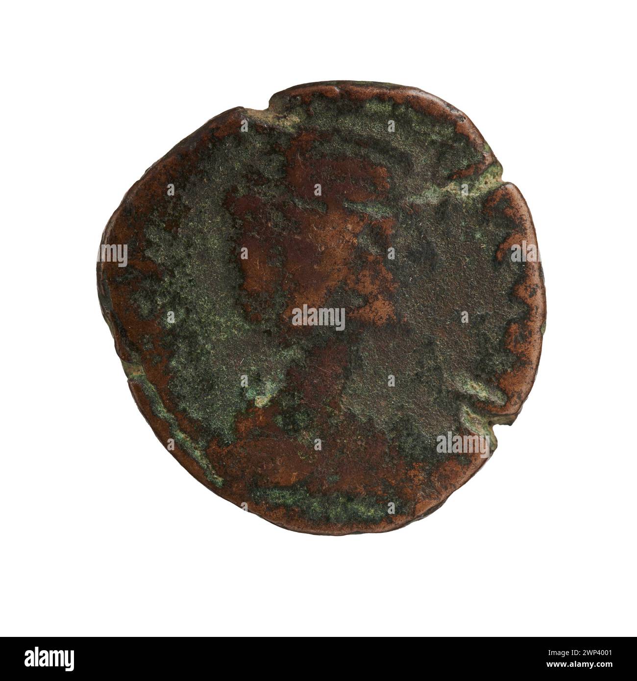 Sesterzmünze, ausgestellt 196-209 n. Chr. unter der römischen Kaiserin Julia Domna, mit kaiserlichem Porträt, Inschriften und Metall, das typisch für die römische Währung ist. Stockfoto