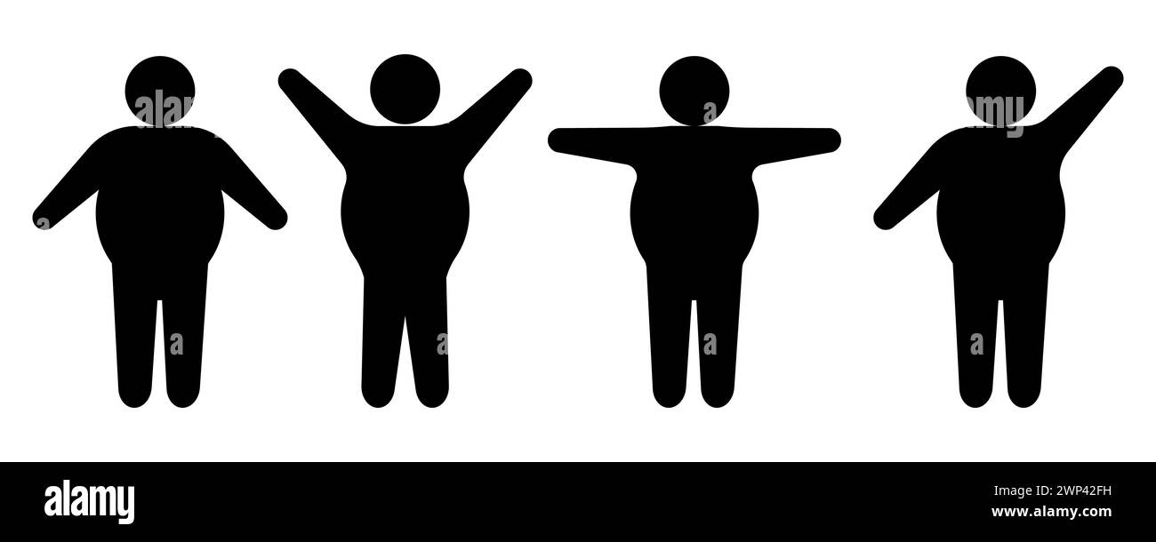 Symbol mit schwarzen, fetten, dünnen Menschen für Konzeptdesign. Silhouettendarstellung. Vektorabbildung. Rohbild. Stock Vektor
