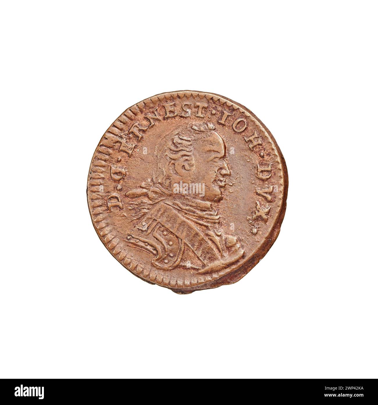 Eine 1764-Szel-g-Münze, die Ernest Jan Biron aus Kurland und Semigallien darstellt und die europäische Prägepraxis der Mitte des 18. Jahrhunderts widerspiegelt. Stockfoto