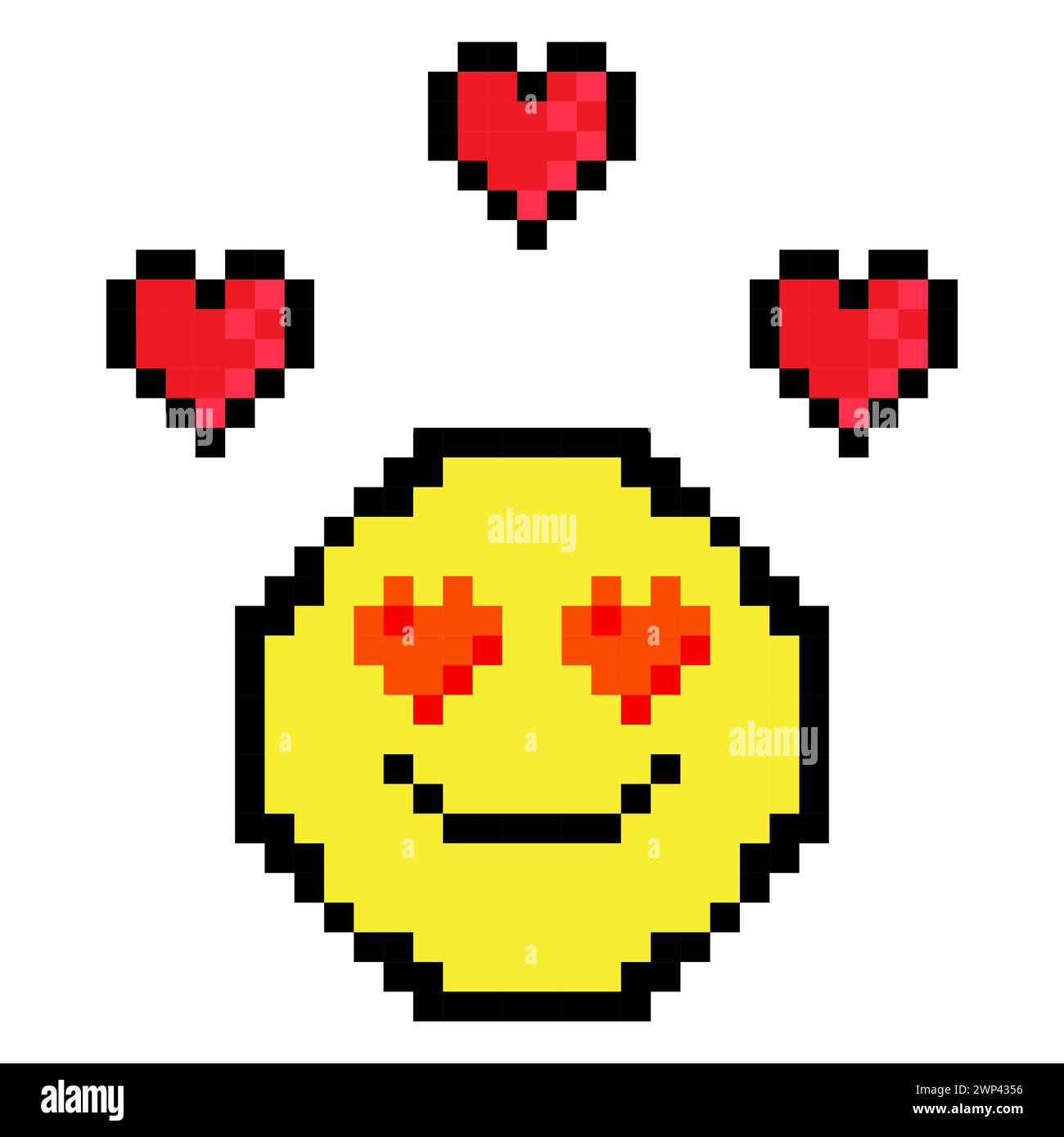 Pixel Smiley Hearts. Liebes-Symbol. Pixelgrafik. Rotes Herz. Glückliches Gesicht. Niedliches Logo. Vektorabbildung. Rohbild. EPS 10. Stock Vektor