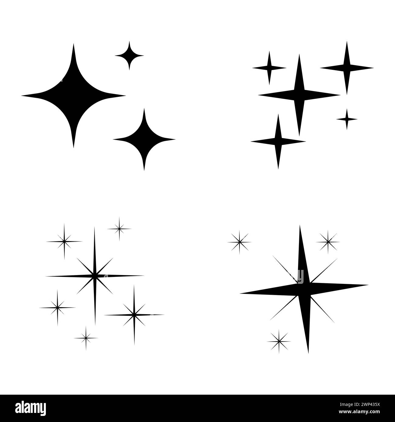 Retro-schwarze Sterne, weißer Hintergrund. Geometrischer Hintergrund. Vektorabbildung. Rohbild. EPS 10. Stock Vektor
