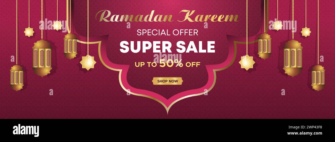 Ramadan Kareem Web Hintergrund Super Sale Banner mit Podium für die Präsentation des Produkts. Ramadan Mega Big Sale Promotion Islamisches Aktionsbanner Stock Vektor