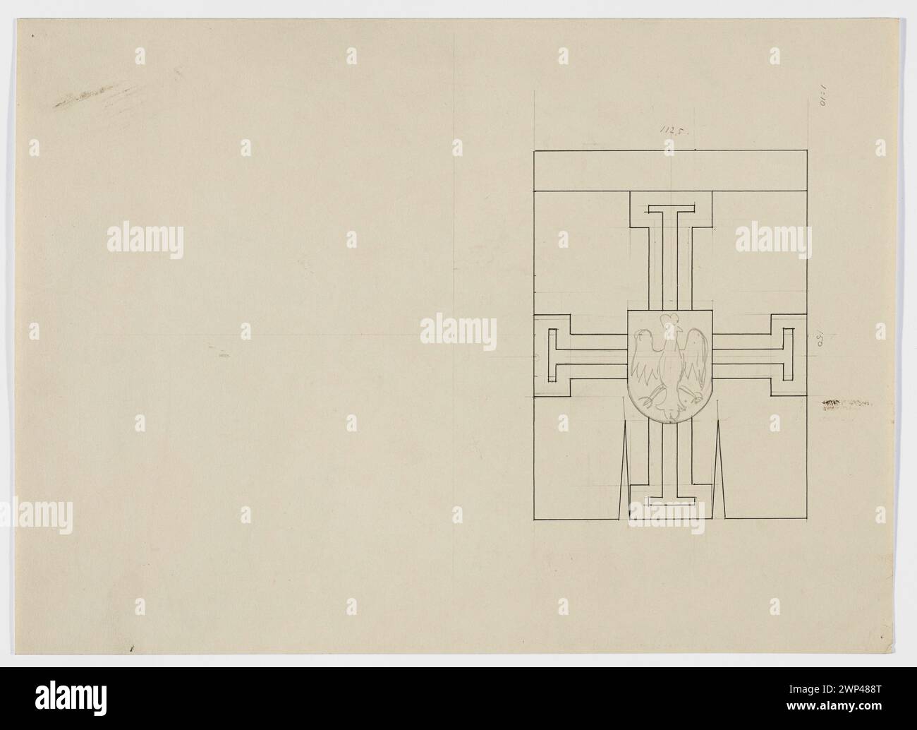 Die Krankheit des Großmeisters des Kreuzordens (Banderium Magistri Cruciferorum Maius) - eine Skizze zur Dekoration des Museums der Armee; Maßstab 1:10; Yodziewicz, Kazimierz (CA. 1900-1937); 1929-1930 (1929-00-1930-00); Schlacht von Grunwald (1410), Ritter (Orden), Nationalmuseum in Warschau (1862-), polnisches Armeemuseum (Warschau- 1920-) Ulrich von Jungingen (Großmeister 1360-1410), Warschau (Woiwodschaft Masowien), große Meister des Deutschen Ordens, der Orden des Krankenhauses der Heiligen Jungfrau Maria vom Deutschen Haus in Jerusalem, Banner, Wanddekorationen, Museen (Architekt), BA Stockfoto