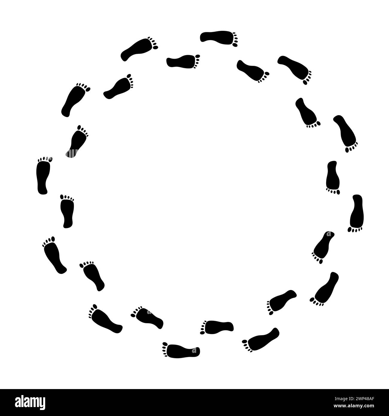 Kreis der Fußabdrücke. Konstruktionselement. Vektorabbildung. Rohbild. EPS 10. Stock Vektor