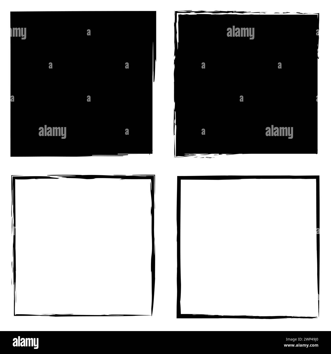 Schwarze Pinselquadrate im Vintage-Stil. Geometrische Grunge-Textur. Vektorabbildung. Rohbild. EPS 10. Stock Vektor