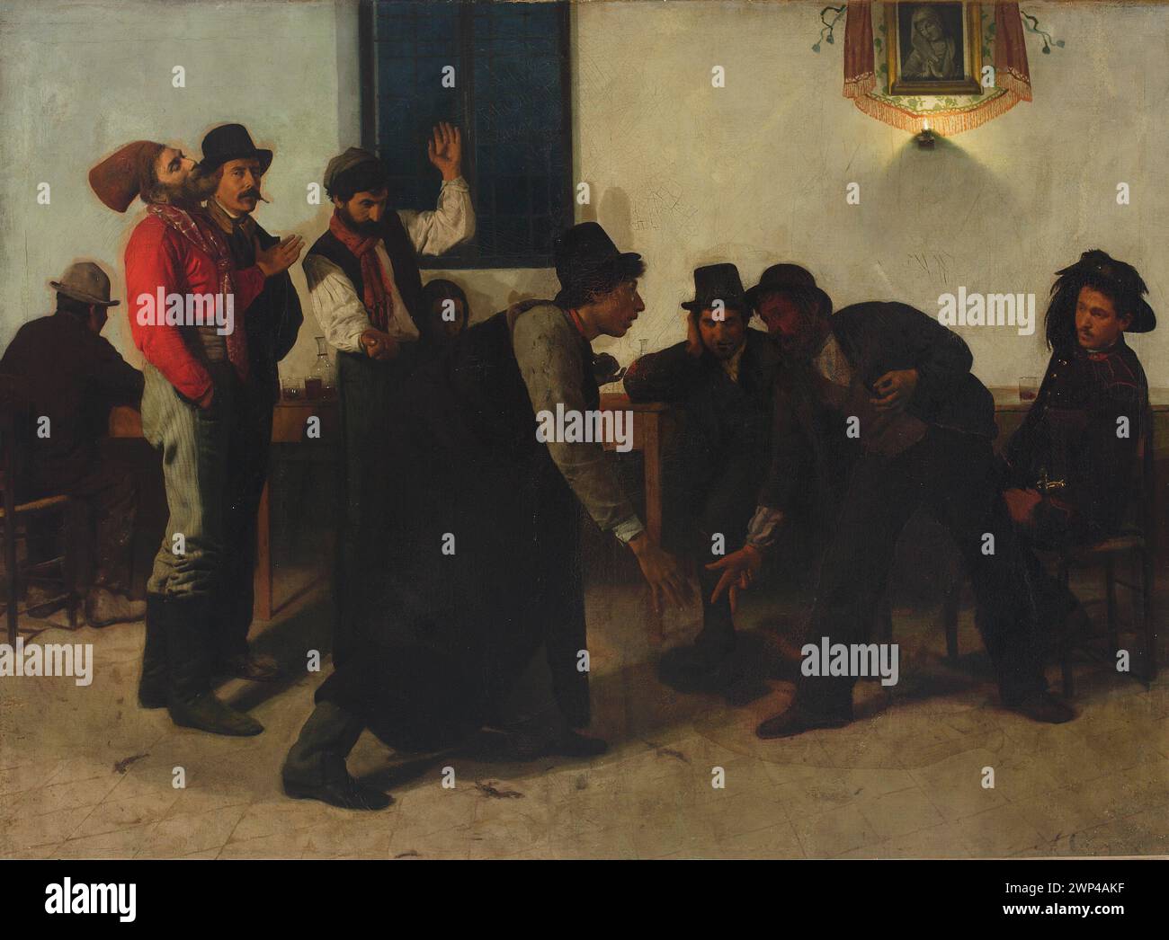 Aleksander Gierymskis Gemälde „spielt in Mora“ aus dem Jahr 1874 zeigt eine Genre-Szene mit sozialen Spielen in einer Taverne, die im realistischen Stil ausgeführt wird. Das Werk wurde 1876 auf der International Centennial Exhibition in Philadelphia gezeigt und erhielt Anerkennung. Stockfoto