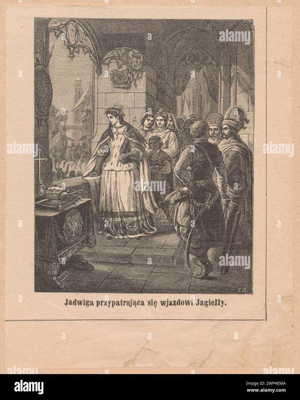 Bildwiedergabe: Aleksander Lesser (1818-1884), Eintrag von Jadwiga Jagie; Z: 'K Osy' 1884, Vol. XXXIX, Nr. 1007, S. 257; Lesser, Aleksander (1814-1884), Goradowski, Edward (1843-1901); 1884 (1884-00-00-1884-00);Jadwiga (Königin von Polen - 1374-1399) - Ikonographie, Kłosy (Warschau - Zeitschrift - 1865-1890) - Illustrationen, kleiner, Aleksander (1814-1884), kleiner, Aleksander (1814-1884) - Reproduktion, Władysław Jagiełło (König von Polen - CA 1351-1434) - Ikonographie, Malerei, polnische Malerei, Persönlichkeiten, polnische Persönlichkeiten, polnische Persönlichkeiten, Reproduktion, Reproduktion eines Kunstwerkes, Eintrag Stockfoto