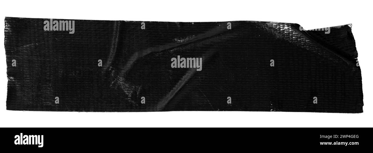 Schwarzer Klebebandaufkleber isoliert auf weißem Hintergrund. Vorlagenmodell Stockfoto