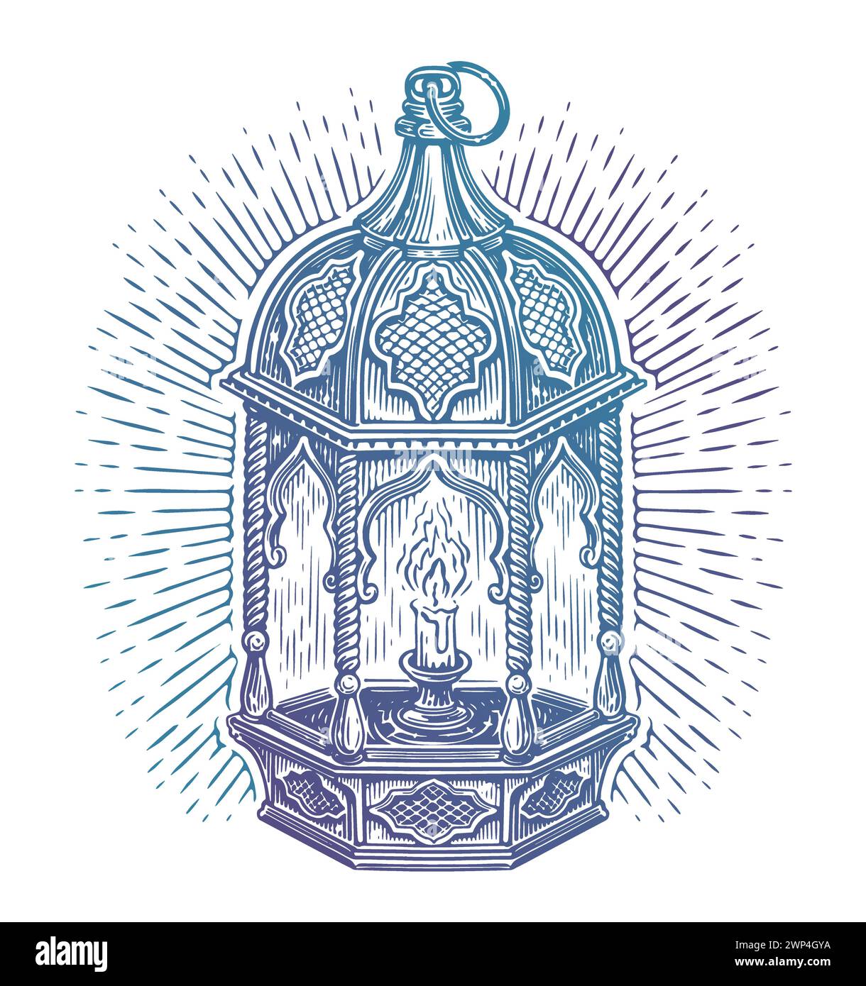 Ramadan-Laterne. Islamische Lampe. Handgezeichnete Skizze Vintage Vektor Illustration Stock Vektor