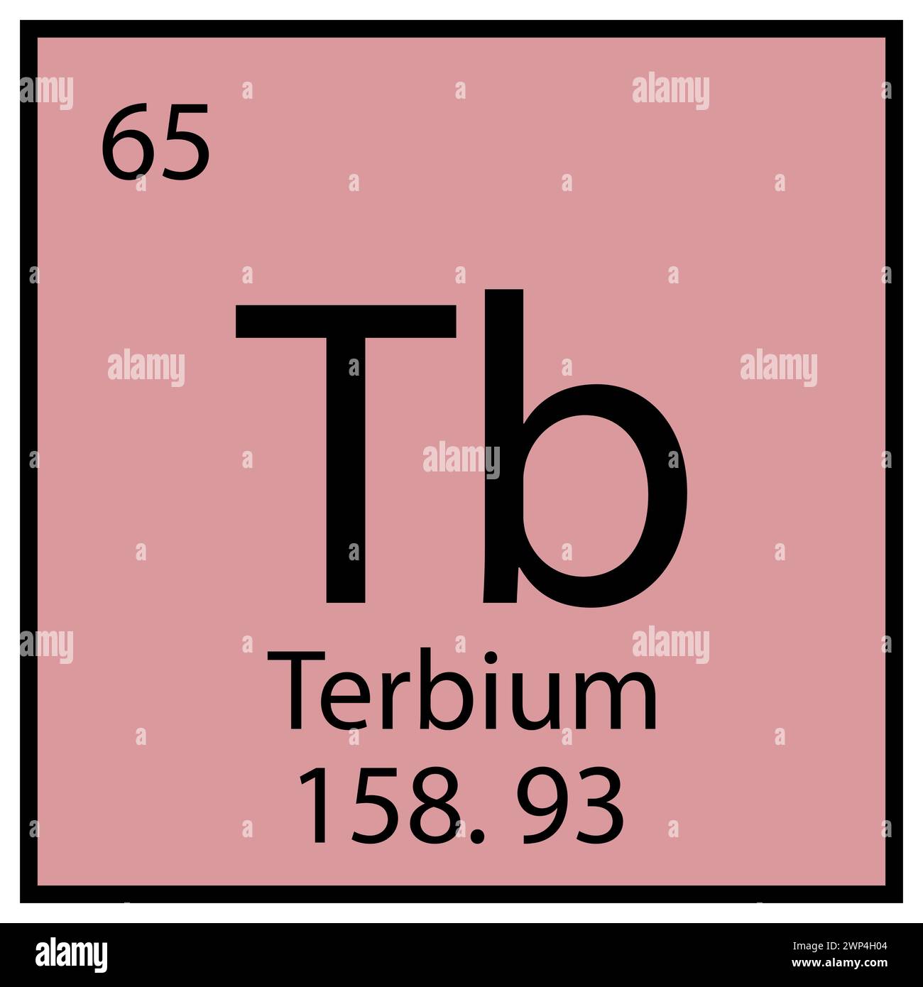 Chemisches Element Terbium. Mendeleev-Tabellensymbol. Quadratischer Rahmen. Rosafarbener Hintergrund. Vektorabbildung. Rohbild. EPS 10. Stock Vektor