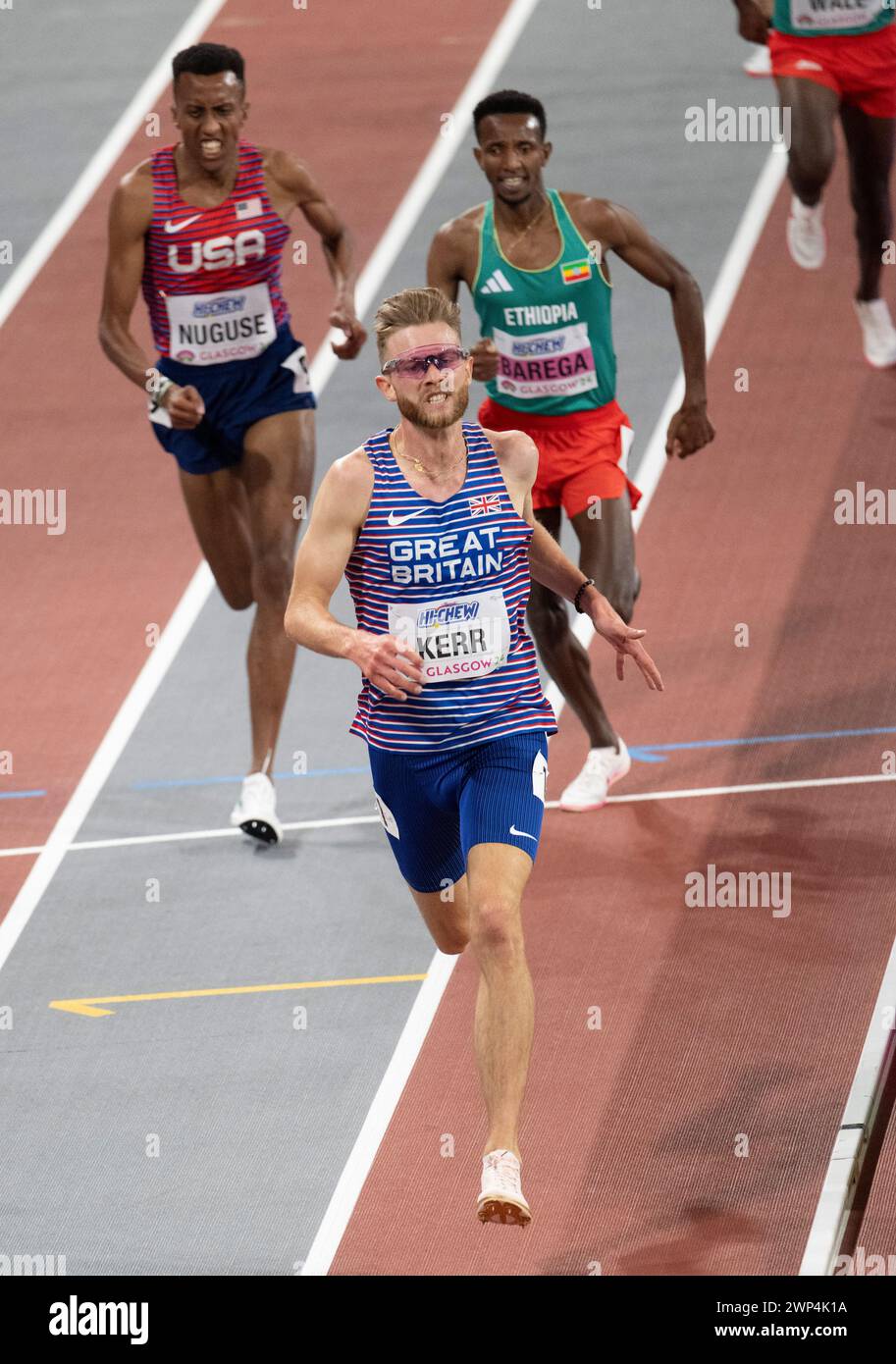 Josh Kerr trat im 3000 m langen Herrenfinale bei den Leichtathletik-Hallenweltmeisterschaften in der Emirates Arena in Glasgow, Schottland, Großbritannien an. März 2024. Ph Stockfoto