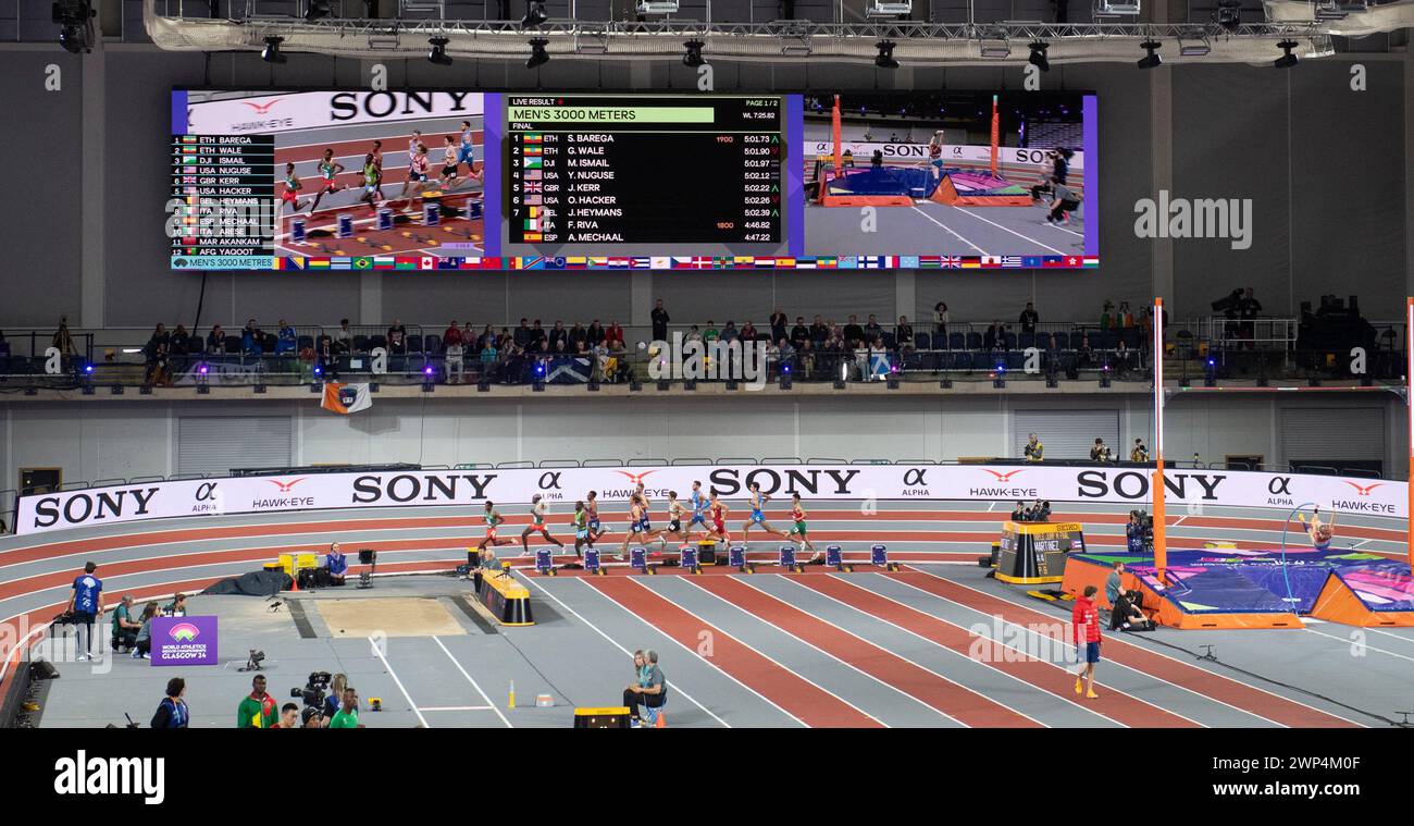 3000 m Endspiel der Männer bei der Leichtathletik-Hallenweltmeisterschaft in der Emirates Arena, Glasgow, Schottland, Großbritannien. März 2024. Foto Gary Mitchell Stockfoto