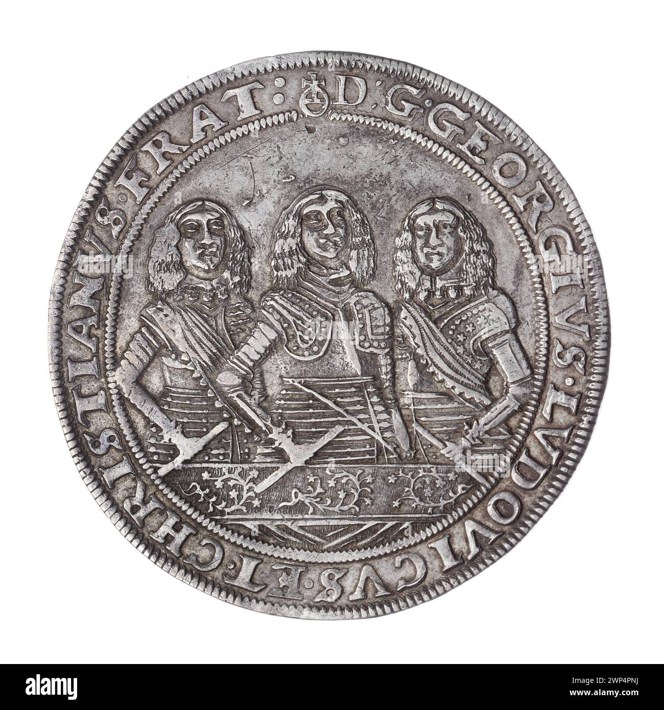 thaler; Jerzy III (ksi Brzesko-Legnicka-Wośowski; 1611-1664), Ludwik IV (KSI Brzesko-Rednicko-Wośców; 1616-1663), Christian (ksi Brzesko-Legnicko-Wośowski; 1618-1672), Pfahler, Christian (fl. 1651-1665), Weiss, Elias (FL. 1657-1673); 1658 (1658-00-00-1658-00); Christian (Fürst von Brest-Legnicka-Wołowski-1618-1672), Christian (Fürst von Brest-Legnicki-Wołowski-1618-1672)-Ikonographie, Jerzy III (Fürst von Brest-Legnicka- 1663-1611 1616-1664), Jerzy III (Fürst und Legnica-1611-1664) - Ikonographie, Ludwik IV (Fürst Legnicki-1616-1663) Stockfoto