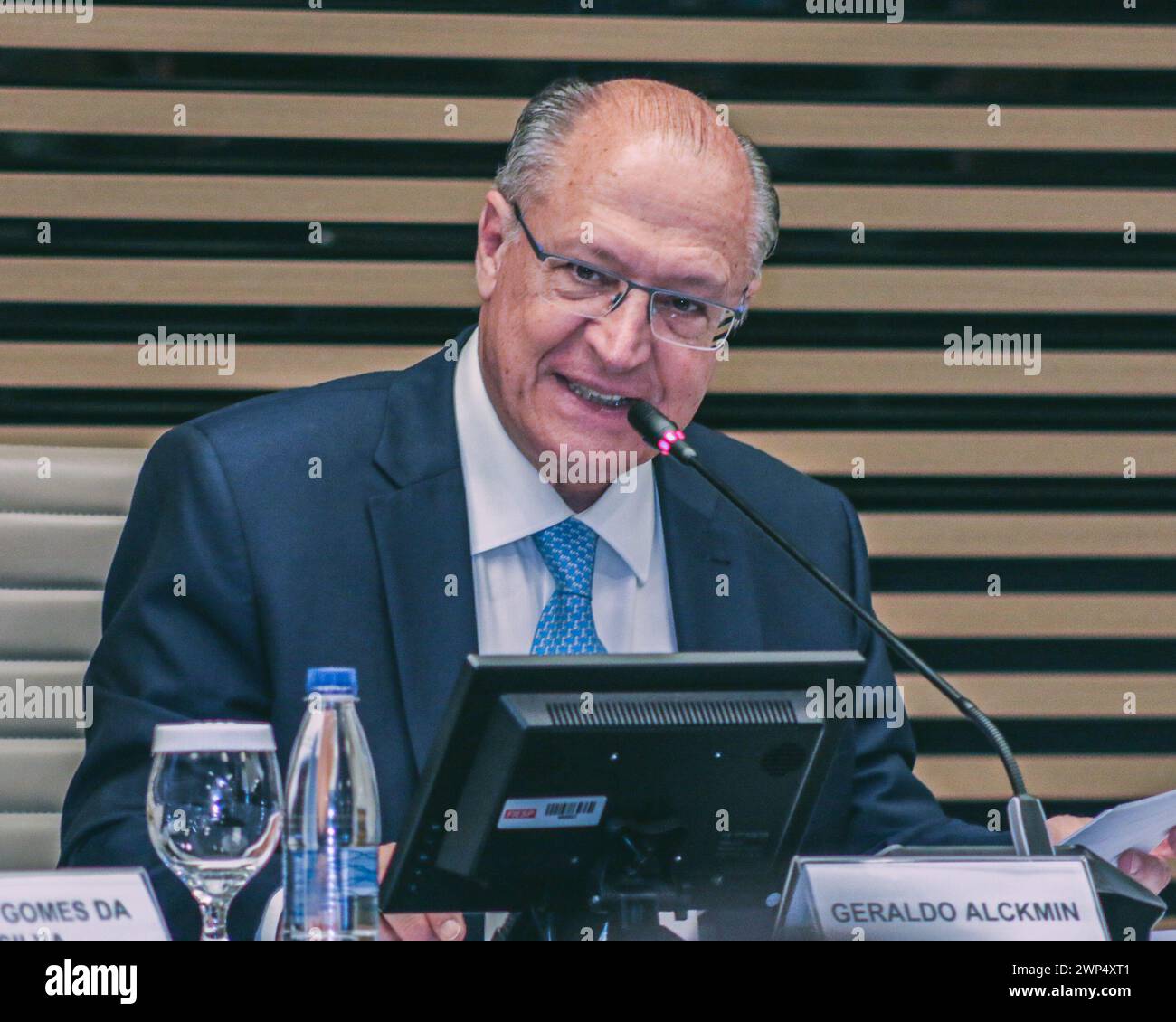 März 2024, Sao Paulo, Sao Paulo, Brasilien: Sao Paulo (SP), 05/2024 - POLITIK/POLITIK/SP - Vizepräsident Geraldo Alckmin nimmt an der 1. nationalen Konferenz für Industrie und Service Teil, an der Jorge Viana (Präsident der APEX) und Aloysio Nunes (Leiter der Abteilung strategische Angelegenheiten im Büro von Apex in Brüssel, Belgien) teilnehmen. Und Josue Gomes (Präsident der FIESP), gehalten von Apex Brasil am Morgen dieses Dienstags, 5. März 2024, im Hauptquartier der FIESP in Sao Paulo - SP. (Foto: Van Campos/Thenews2/Zumapress) (Foto: © Van campos/TheNEWS2 via ZUMA Press Wire) EDITORIAL USAG Stockfoto