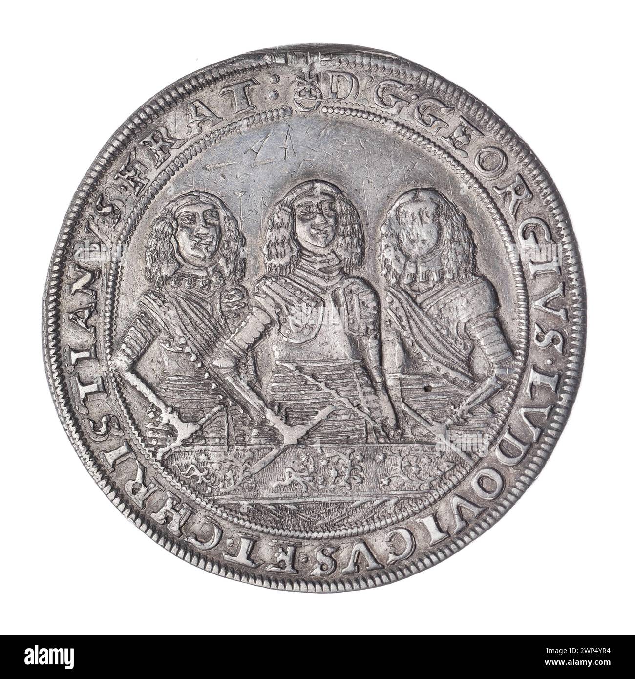 thaler; Jerzy III (ksi Brzesko-Legnicka-Wośowski; 1611-1664), Ludwik IV (KSI Brzesko-Rednicko-Wośców; 1616-1663), Christian (ksi Brzesko-Legnicko-Wośowski; 1618-1672), Pfahler, Christian (fl. 1651-1665), Weiss, Elias (FL. 1657-1673); 1657 (1657-00-00-1657-00); Christian (Fürst von Brest-Legnicka-Wołowski-1618-1672), Christian (Fürst von Brest-Legnicki-Wołowski-1618-1672)-Ikonographie, Jerzy III (Fürst von Brest-Legnicka- 1663-1611 1616-1664), Jerzy III (Fürst und Legnica-1611-1664) - Ikonographie, Ludwik IV (Fürst Legnicki-1616-1663) Stockfoto