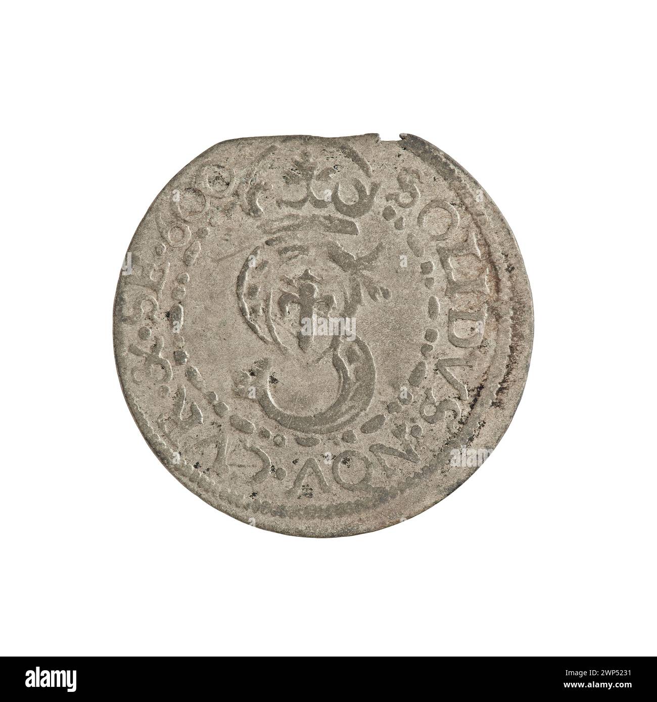 Eine 1600-Szel-g-Münze mit Fryderyk und Wilhelm Kettler, die von Hans Stippel in Kurland und Semigallien produziert wurde und ein Beispiel für das europäische Münzdesign des frühen 17. Jahrhunderts darstellt. Stockfoto