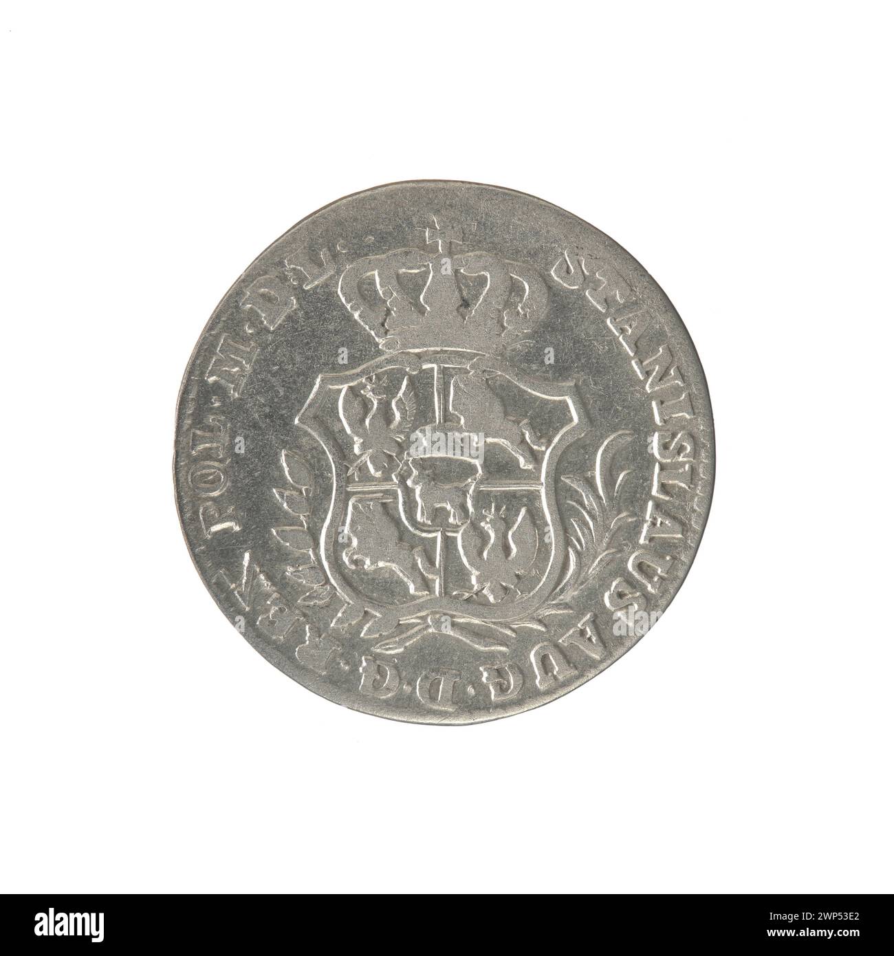 Die unter König Jan III. Sobieski im Jahr 1682 ausgegebene Sechskronen-Münze repräsentiert die polnische Währung und die historische Prägung des 17. Jahrhunderts. Stockfoto