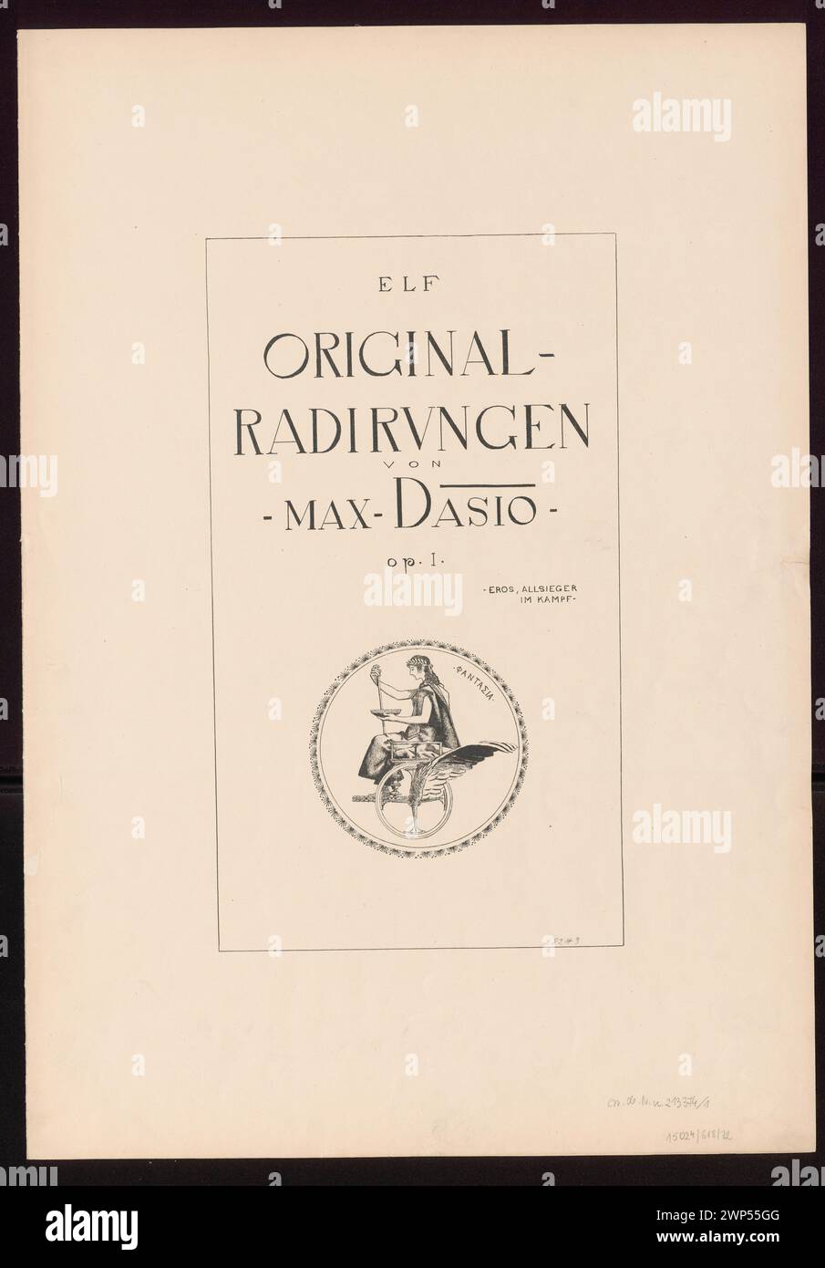 Titel des Zyklus: Elf Original-Ryrungen von Max Dasio: Eros, ALLSGER im Kampf, op. UND; Dasio, Maximilian (1865-1954); 1894 (1894-00-00-1894-00); Fantasy (Personifikation), Partage Plus, Schlesisches Museum der Bildenden Künste (Wrocław - 1880-1945) - Sammlung, Moderne (Stil), Titelseite, TEKA Stockfoto