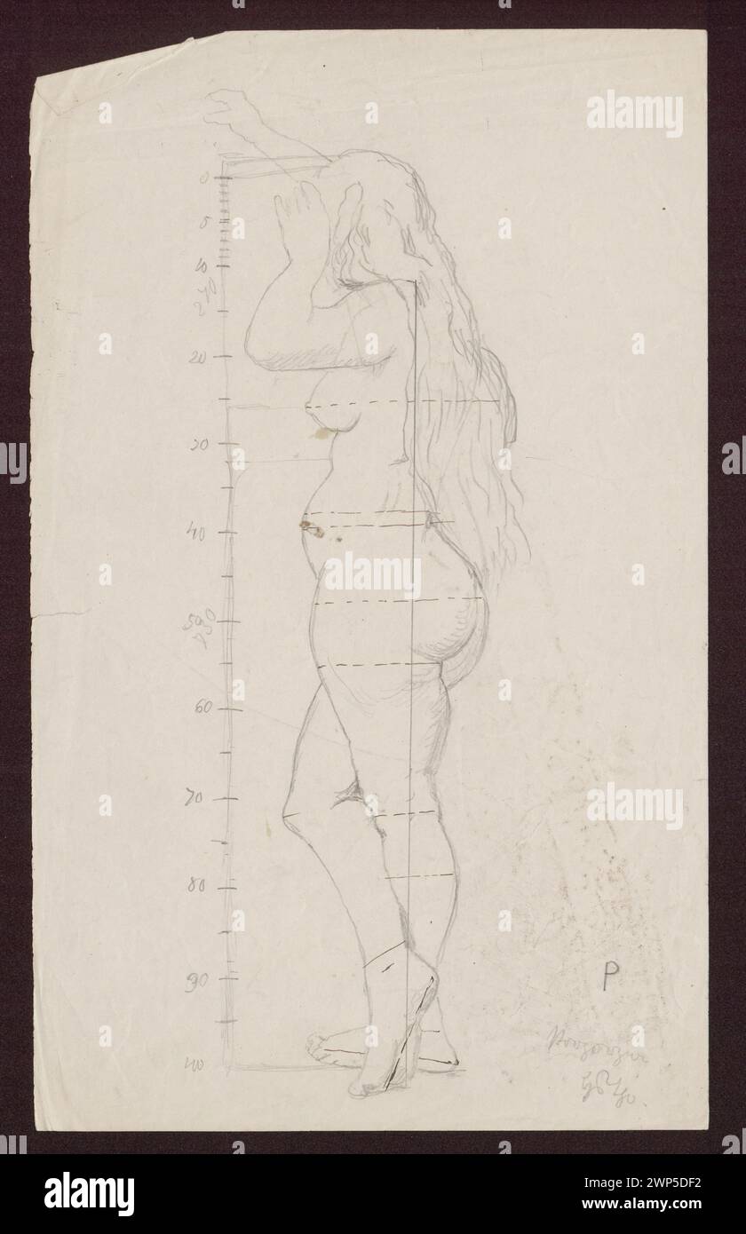Diagramm von Hans Thoma zur Darstellung der Proportionen der weiblichen Figur, erstellt zwischen 1860 und 1924, zur Untersuchung von Anatomie und Komposition. Stockfoto Diagramm von Hans Thoma zur Darstellung der Proportionen der weiblichen Figur, erstellt zwischen 1860 und 1924, zur Untersuchung von Anatomie und Komposition. Stockfoto