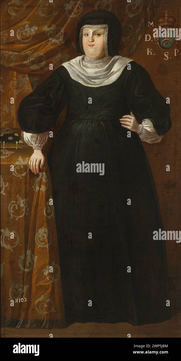 Dieses Porträt einer Dame aus der Familie Wi Niegowiecka, das von einem unbekannten polnischen Künstler im späten 17. Jahrhundert gemalt wurde, wurde durch Transfer aus Nieśwież erhalten. Stockfoto