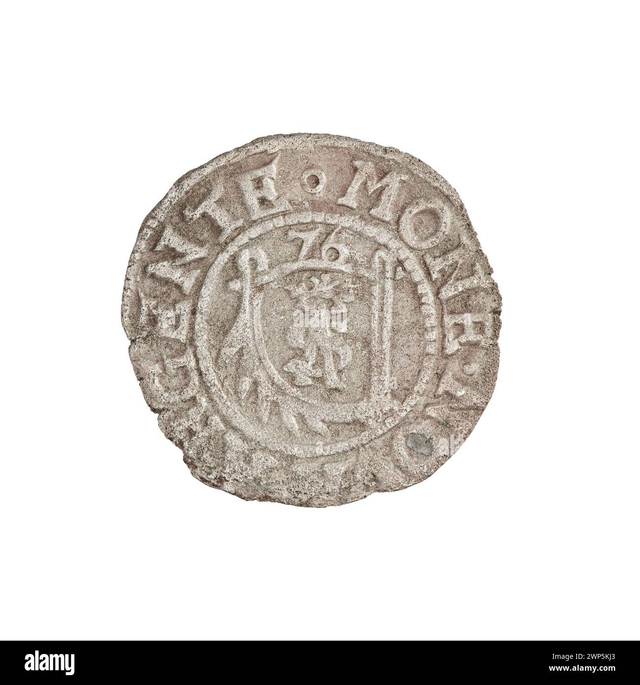 Silbermünze von Gotard Kettler im Jahr 1576 für die Wirtschaft und Währung des Herzogtums Kurland und Semigallien. Stockfoto