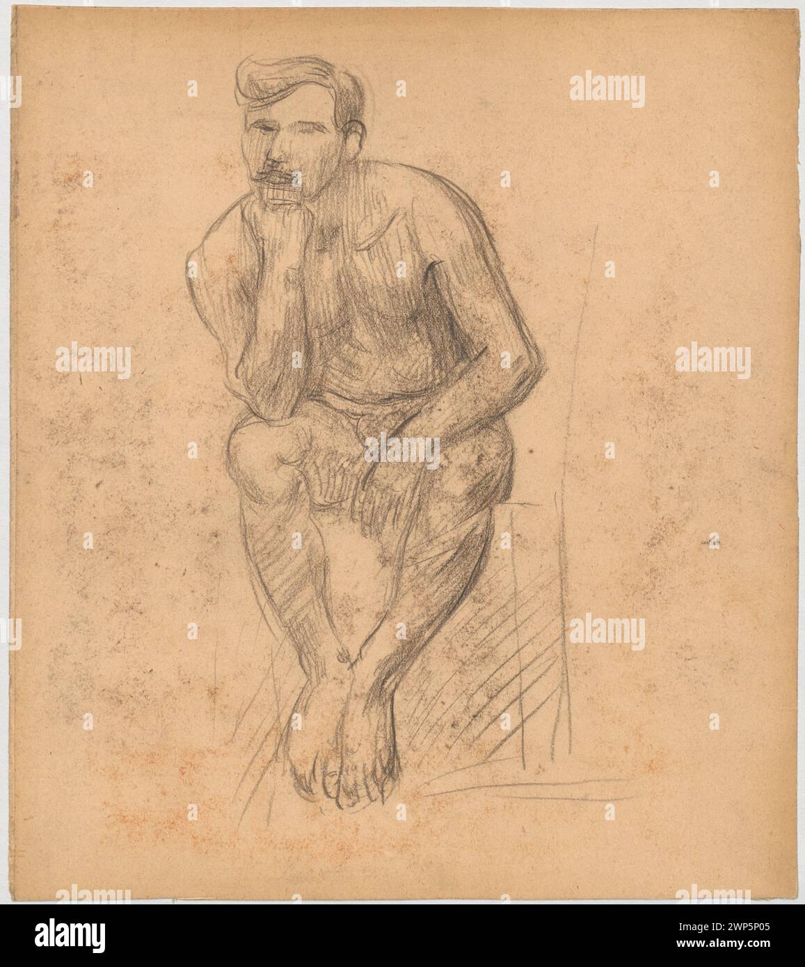 Diese Arbeit von Makowski aus dem Jahr 1908-1910 zeigt eine sitzende männliche Figur, die anatomische Genauigkeit und künstlerische Studien des menschlichen Körpers veranschaulicht. Stockfoto