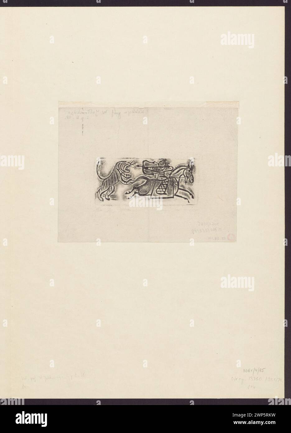 Illustration eines Kampfes mit einem Tiger aus dem frühen 20. Jahrhundert mit Mensch-Tier-Interaktion und Action-Szene. Stockfoto