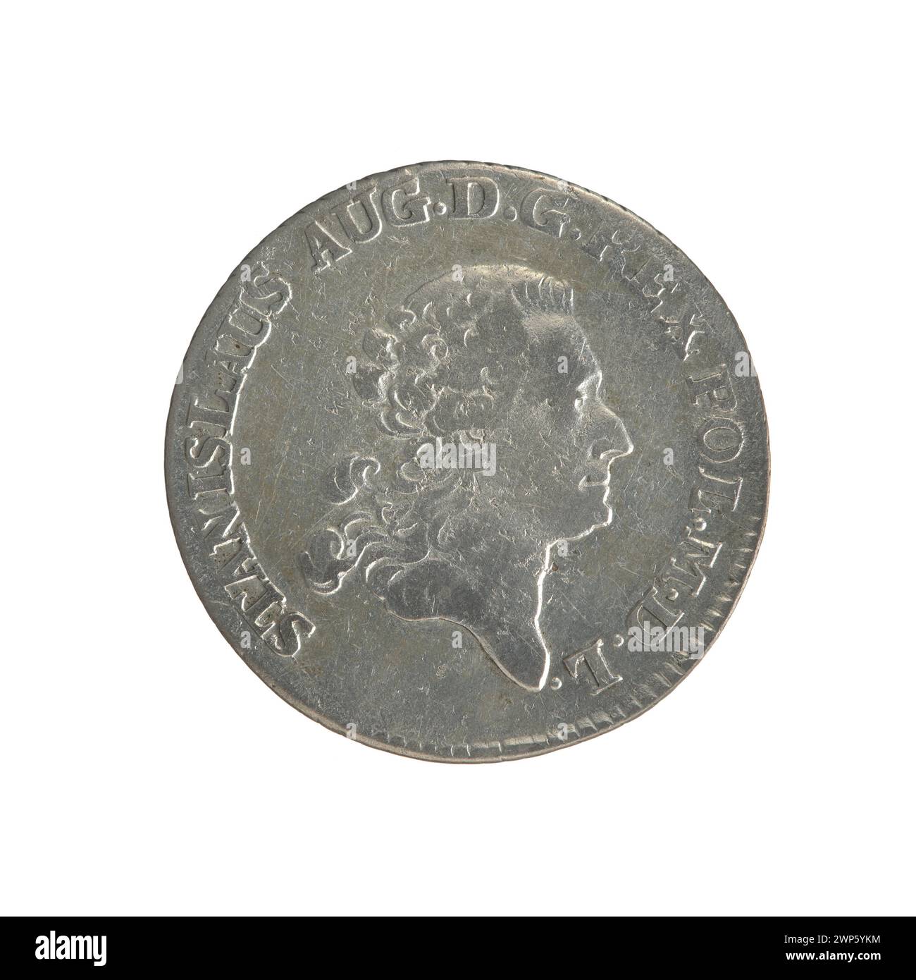 1778 Gemälde von Efraim Brenn, das die Krönung von König Stanisław August Poniatowski von Polen darstellt und Krone, zeremonielle Gewänder und Thron hervorhebt. Stockfoto