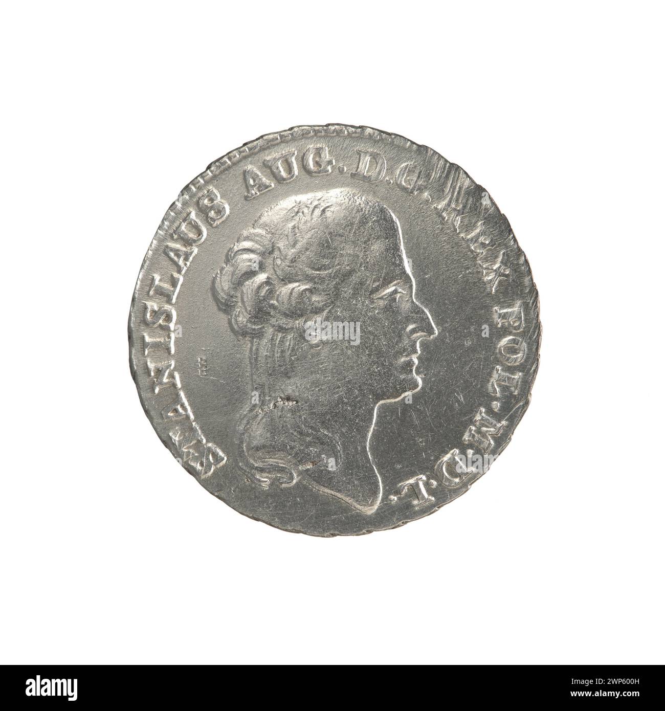 Darstellung der zweiten Krönung von Stanisław August Poniatowski, die polnische königliche Zeremonialkleidung und Zepter um 1765 zeigt. Stockfoto