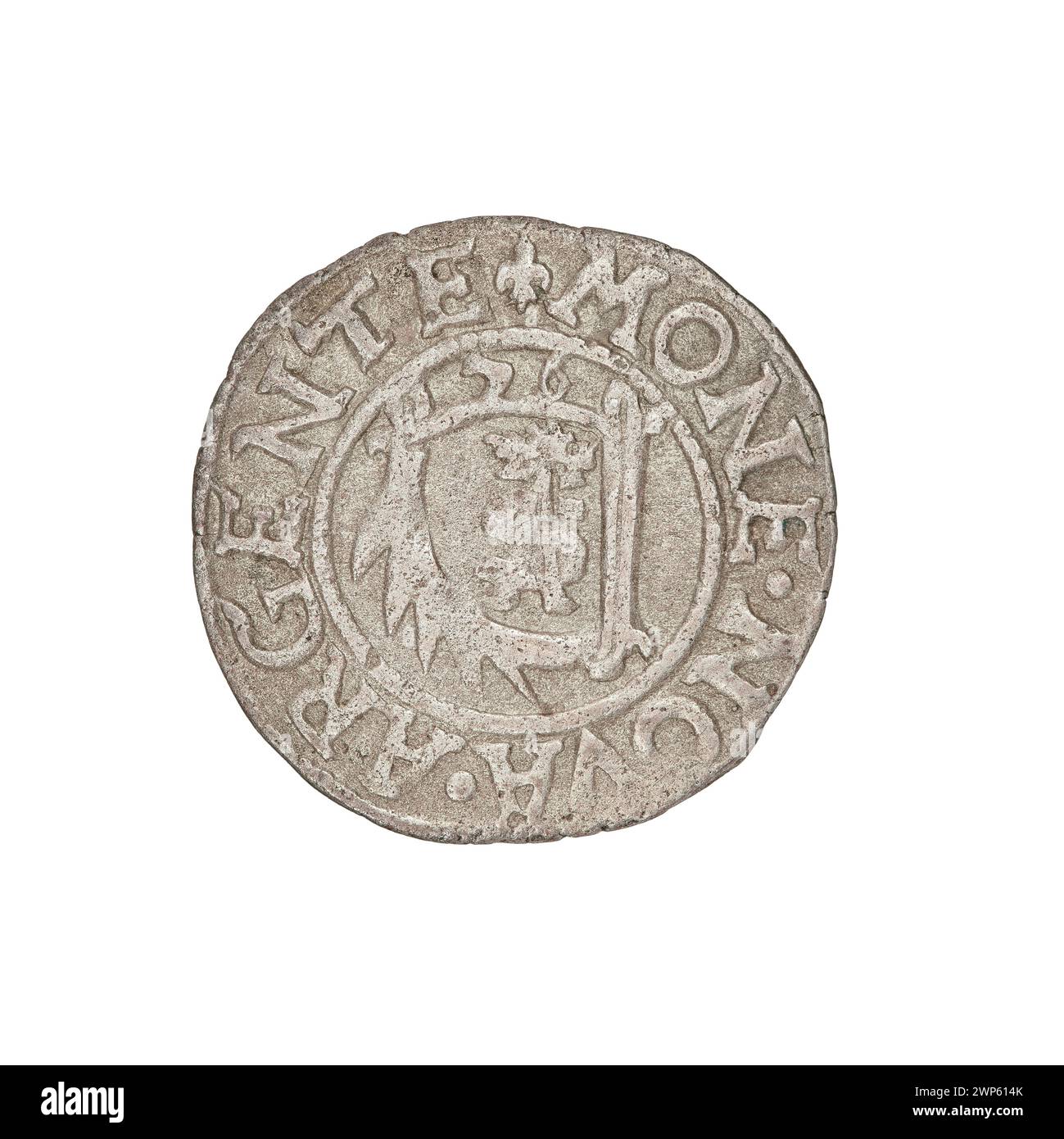 Szelg-Münze von 1576 geprägt von Gotard Kettler im Herzogtum Kurland und Semigallien, als lokale Währung verwendet. Stockfoto