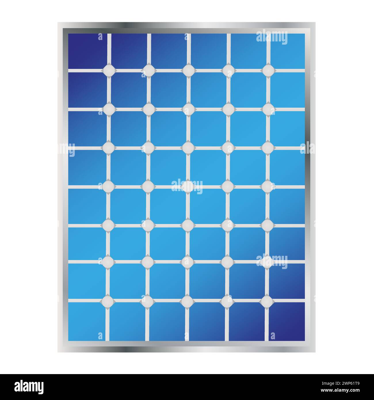 Grafikbild eines Solarmoduls mit blauem Photovoltaik-Array und silbernem Rahmen, der erneuerbare Energien symbolisiert. Vektorabbildung. EPS 10. Stock Vektor