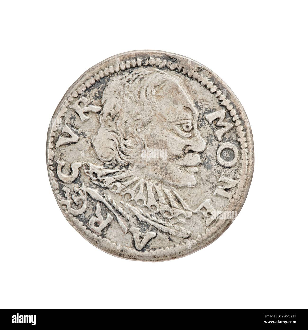 Trojak Münze geprägt 1598 mit dem Porträt von Wilhelm Kettler, Herrscher von Kurland und Semigalia unter Fryderyk Kettler. Stockfoto