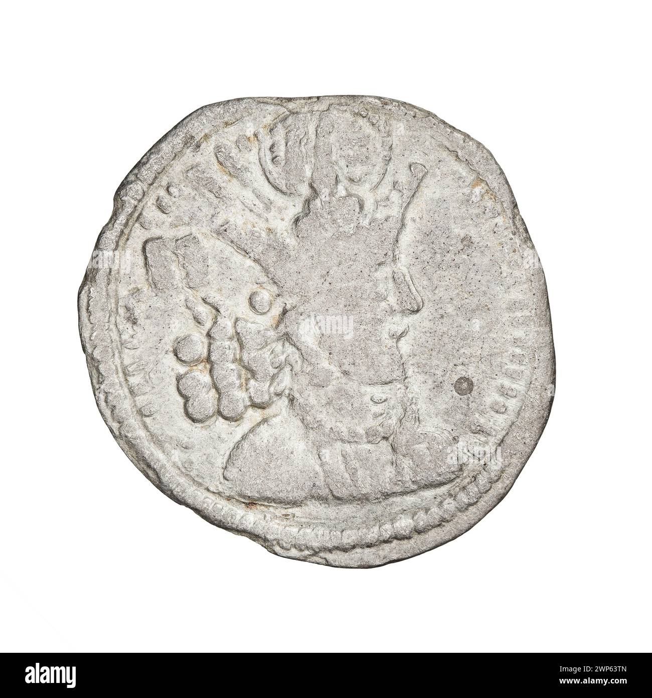 Eine Drachmenmünze aus Schapur II. Von Persien, ausgestellt zwischen 309 und 379 n. Chr., repräsentiert die sassanische numismatische Tradition. Stockfoto