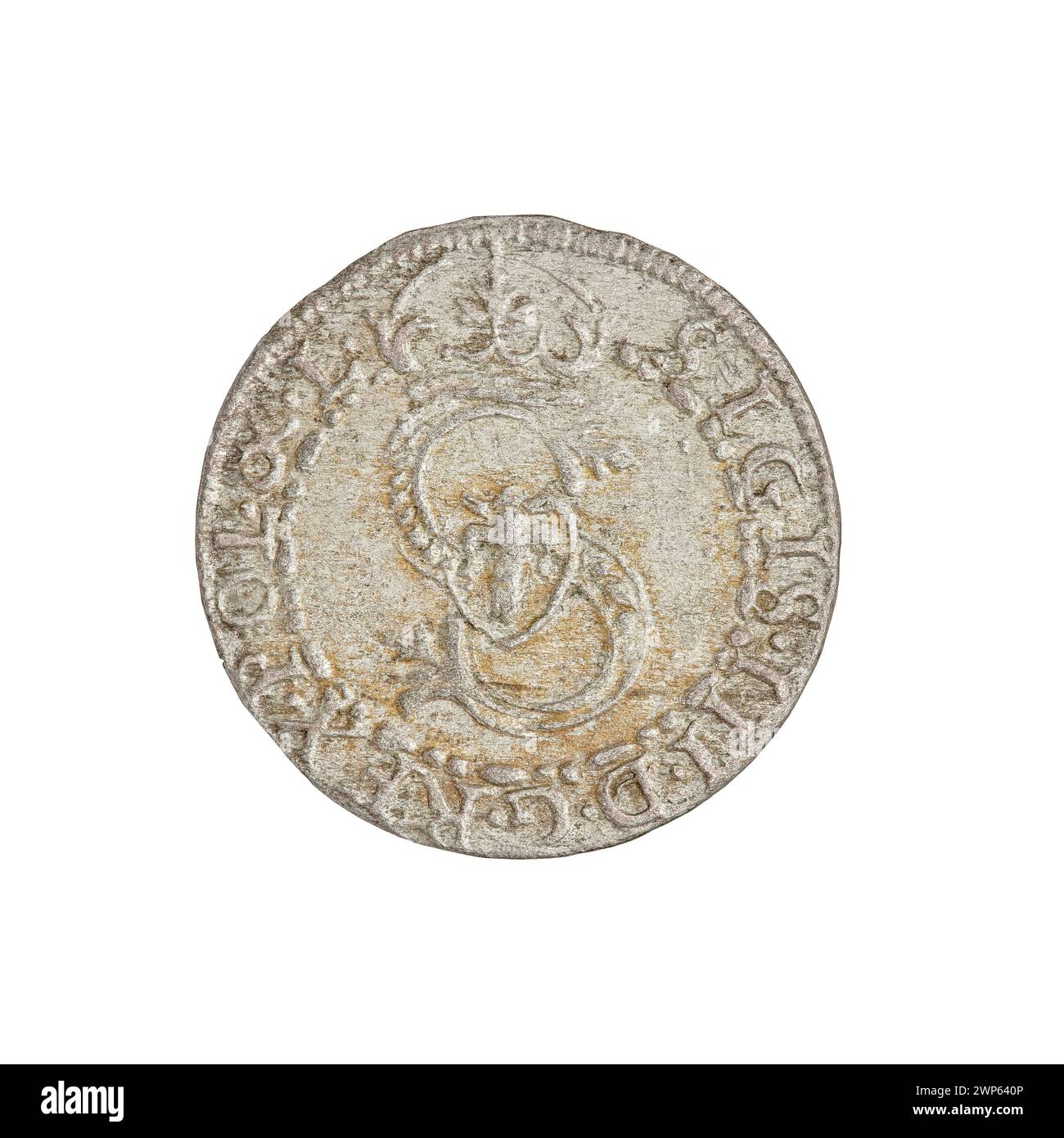 Eine 1605-Szel-g-Münze aus Kurland und Semigallien zeigt Fryderyk und Wilhelm Kettler, geprägt von Hans Stippel, die die Geldpraktiken des frühen 17. Jahrhunderts widerspiegeln. Stockfoto