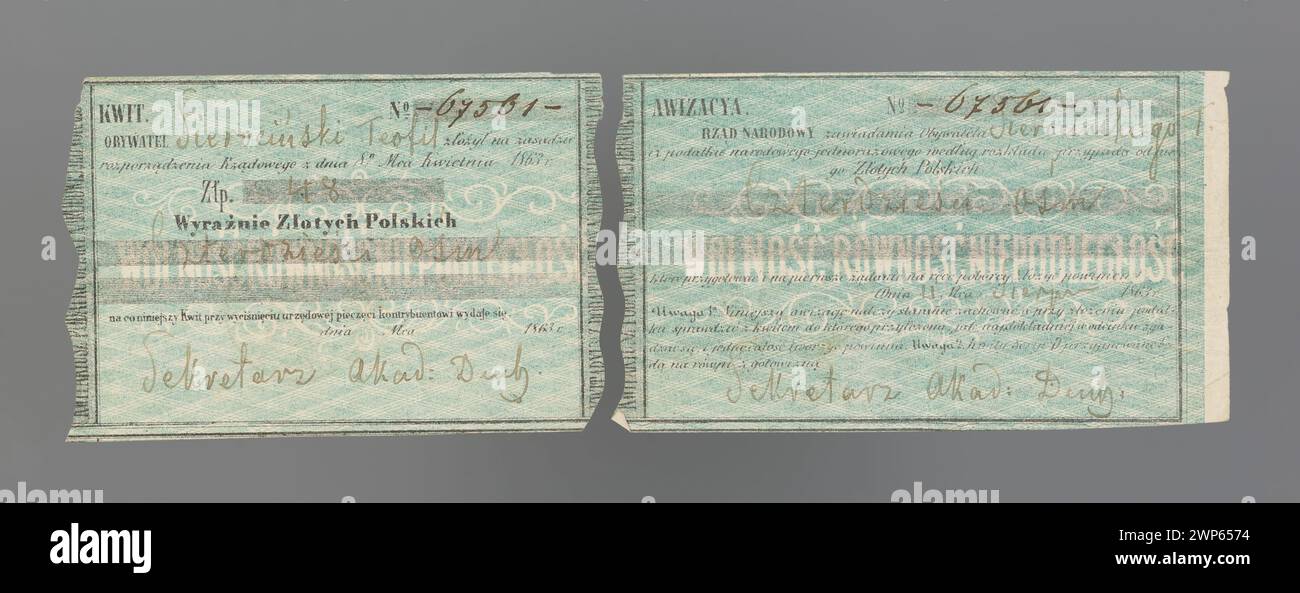 1863 von der nationalen Regierung ausgestelltes Dokument mit amtlichen Notifizierungen und administrativen Einzelheiten. Stockfoto