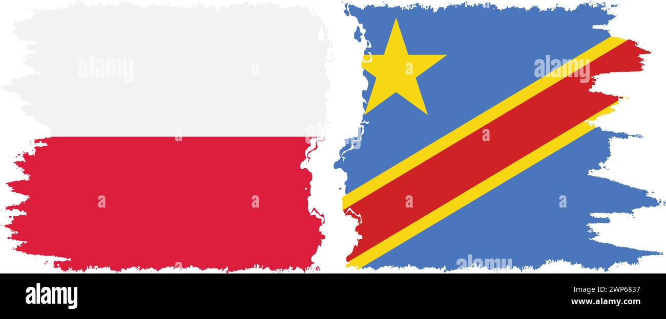 Kongo - Kinshasa und Polen Grunge Flaggen Verbindung, Vektor Stock Vektor
