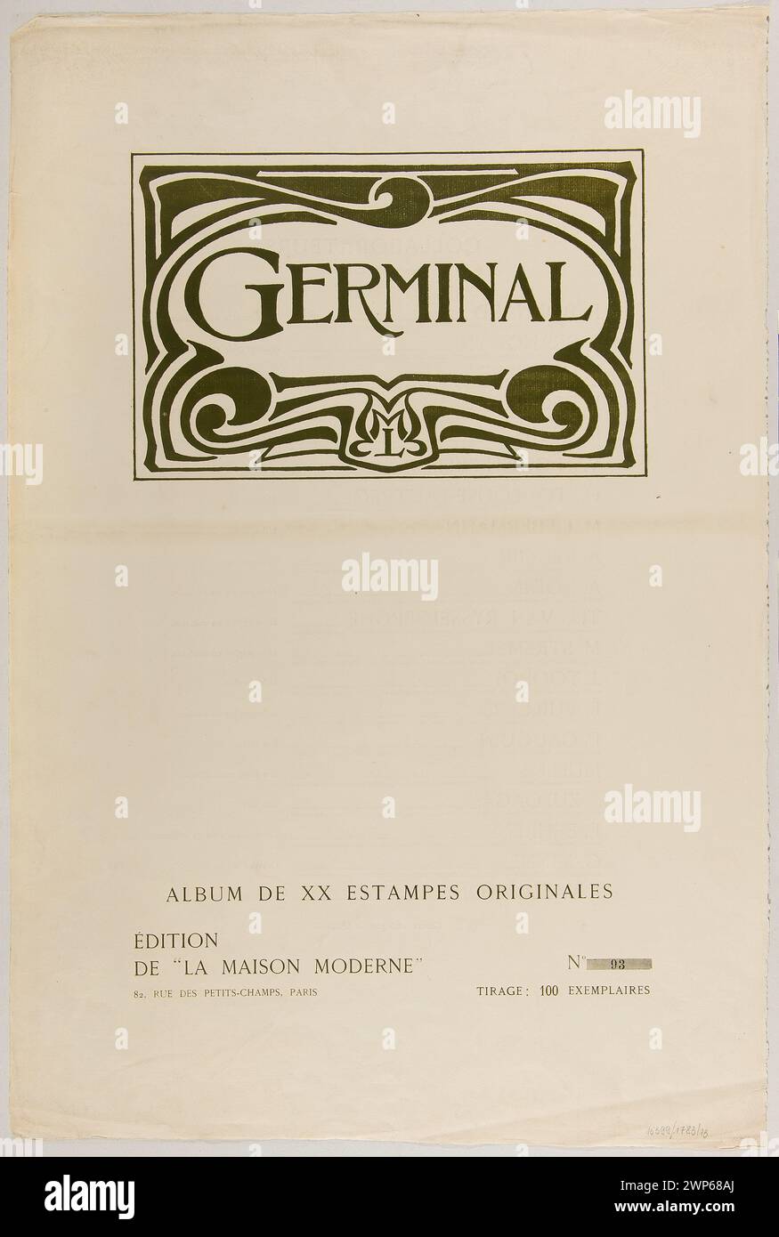 Titelkarte für das Keimwerk-Portfolio von Vignetten; Geffroy, Gustave (1855-1926), Meier-Graefe, Julius (1867-1935), Maison Moderne (Paris; Verlag; 1897-1903); 1899 (1899-00-00-1899-00); Geffroy, Gustave (1855-1926), Leykam-Lewińska, Aleksandra (1882-1927)-Kollektion, Partage plus, Geschenk (Provenienz), Moderne (Stil), Titelkarten Stockfoto