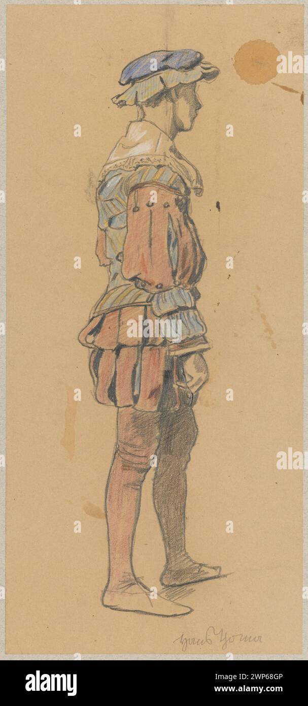 Mitte in der Renaissance-Tracht; Thoma, Hans (1839-1924); vor 1897 (1872-00-00-1897-00); Schlesisches Museum der Bildenen Künste (Wrocław - 1880-1945) - Sammlung, Jungen, Kostüme, deutsche Zeichnungen, historische Kostüme Stockfoto