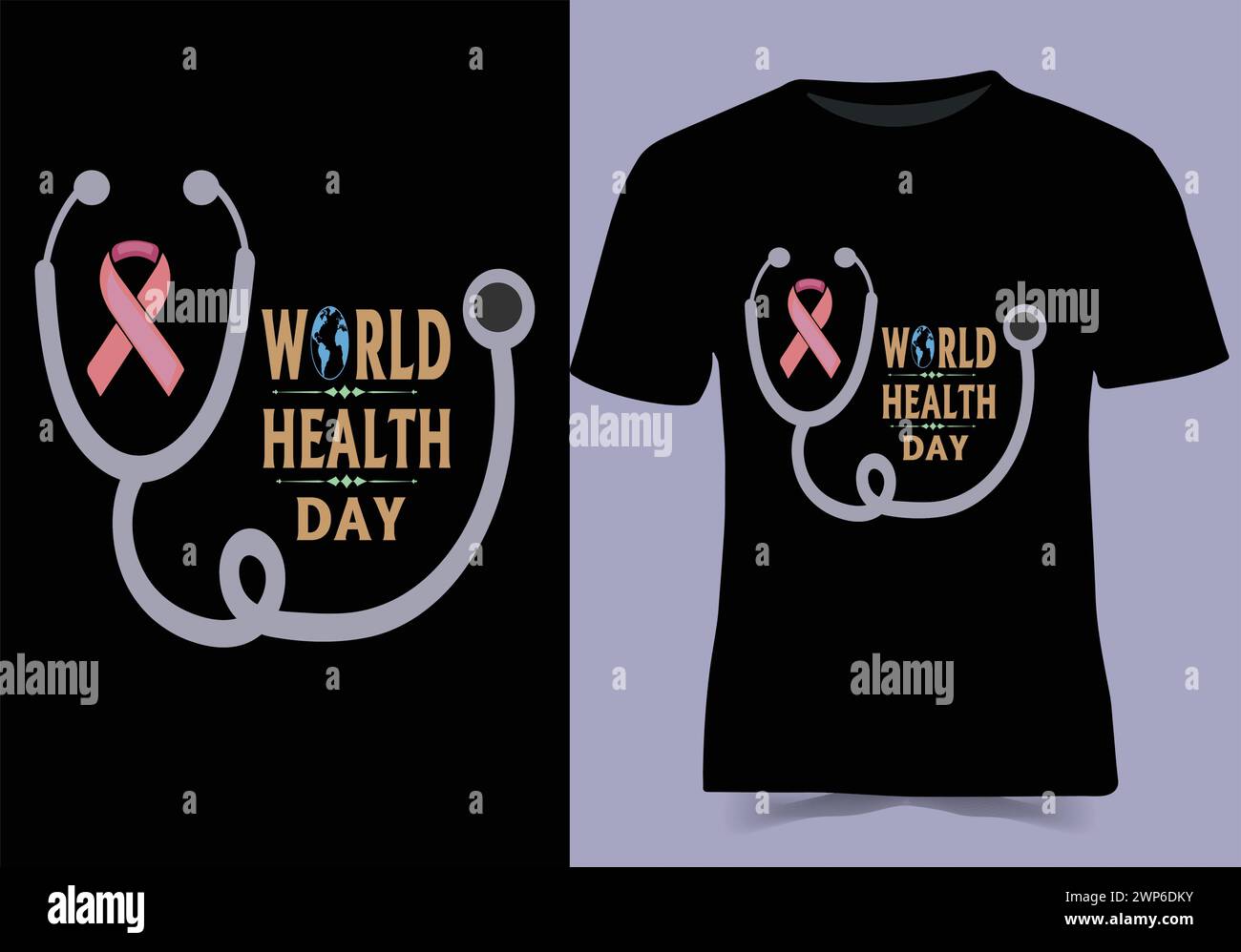 Happy World Health Day T Shirt Desiffor Ladies Gens Stock Vektor