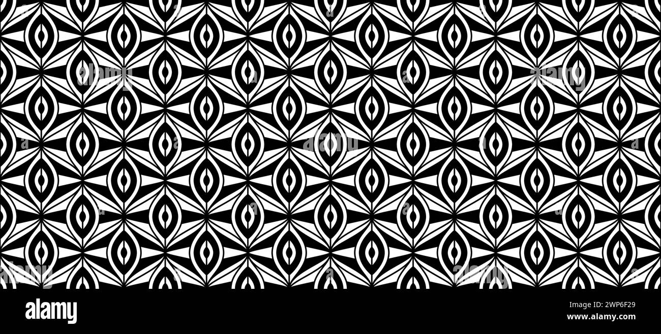 Nahtloses Retro-Design im Art déco-Stil. Wiederholtes geometrisches Schwarz-weiß-Motiv. Vintage Dekorationstextur für Tapeten, Textilien, Stoff, Druckmuster. Vektor Geo elegante Ornament Hintergrund Stock Vektor