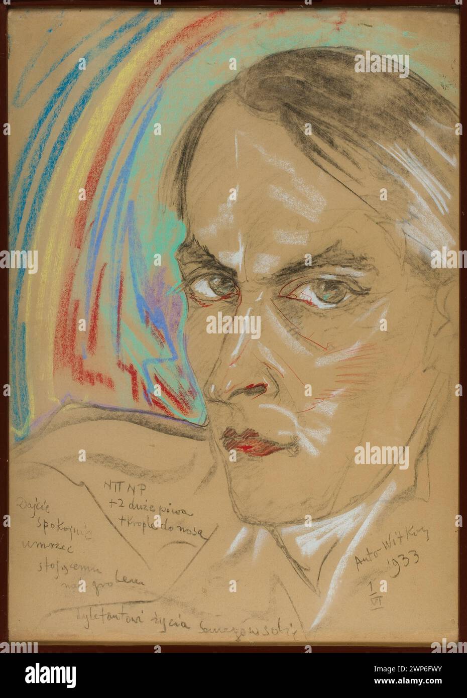 1933 malte Witkacy ein Selbstporträt, das sein Gleichnis mit charakteristischem expressionistischen Stil und Selbstdarstellung zeigt. Stockfoto