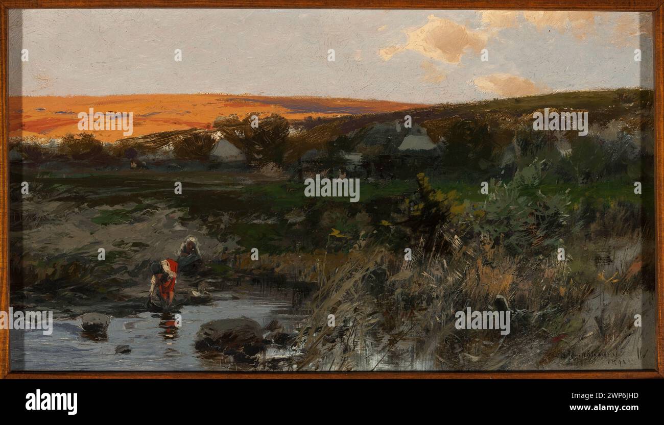 Ein Gemälde von Roman Kazimierz Kochanowski aus dem Jahr 1891, das eine nach Westen gerichtete Landschaft mit natürlicher Landschaft und Vegetation darstellt, geschenkt. Stockfoto