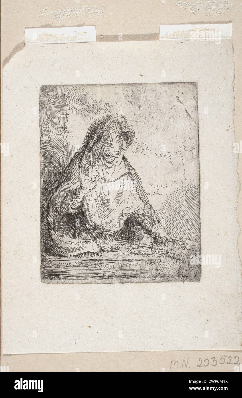 Unsere Lieben Frau vom Schmerz mit den Werkzeugen von bezahlten; Rijn, Rembrandt Van (1606-1669); um 1642 (1601-00-00-1700-00); Arma Christi (iconogr.), Magdalenaea (Sammlung), Maria (Mutter Jesu Christi), Passion (iconogr.), religiöse Szenen Stockfoto