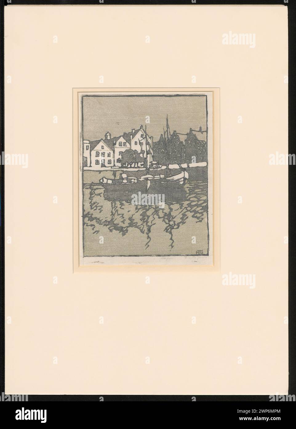 Helene Tüpke-Grande's 'Hafen' (1903) zeigt Fischerboote im Hafen von Worpswede, Deutschland, die im modernistischen Stil ausgeführt und in Museumssammlungen aufbewahrt wurden. Stockfoto