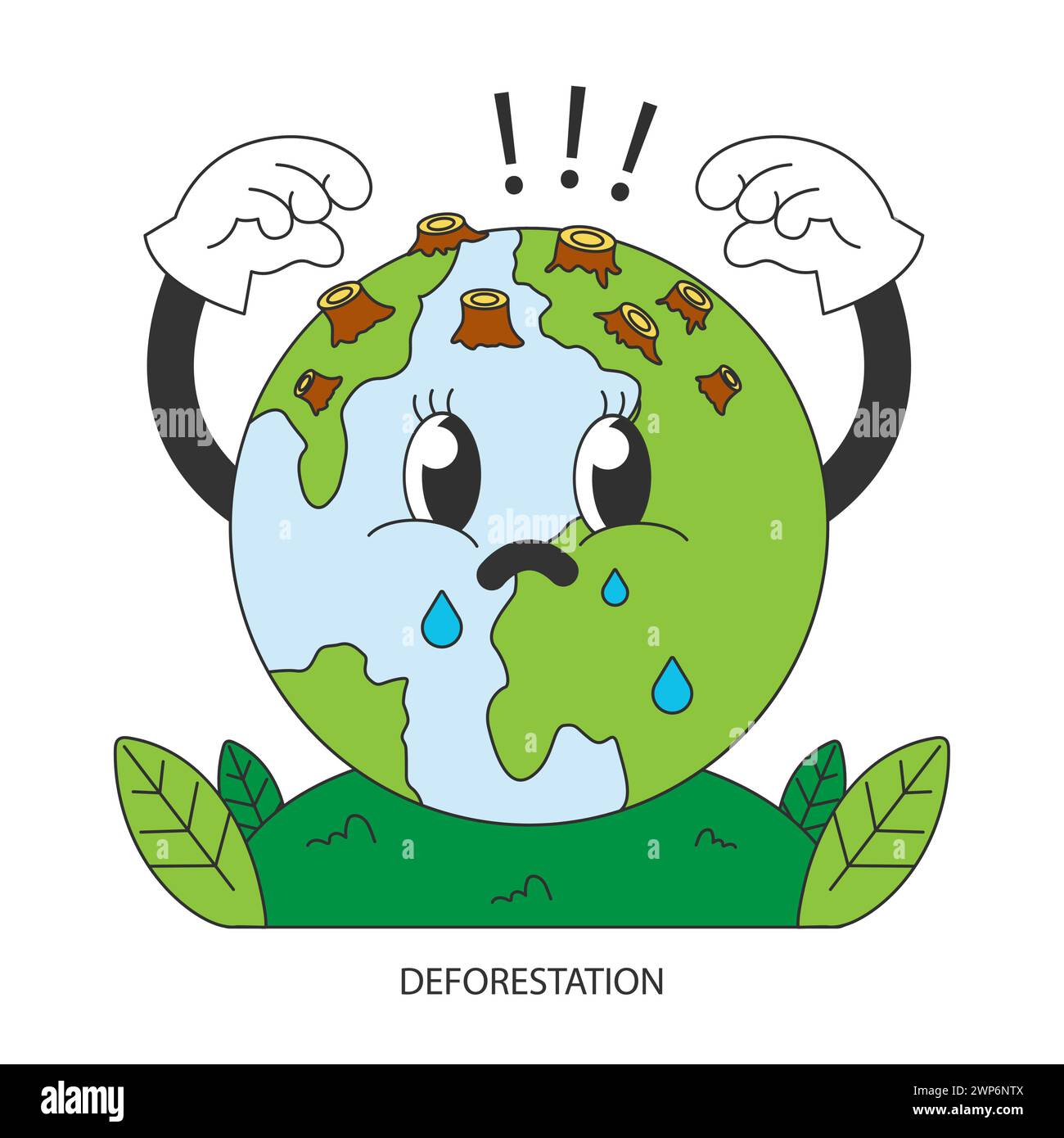 Klimawandel. Entwaldung. Wald hacken, Wälder zerstören. Gefahr für Ökologie und Luftverschmutzung. Illustration des flachen Vektors Stock Vektor