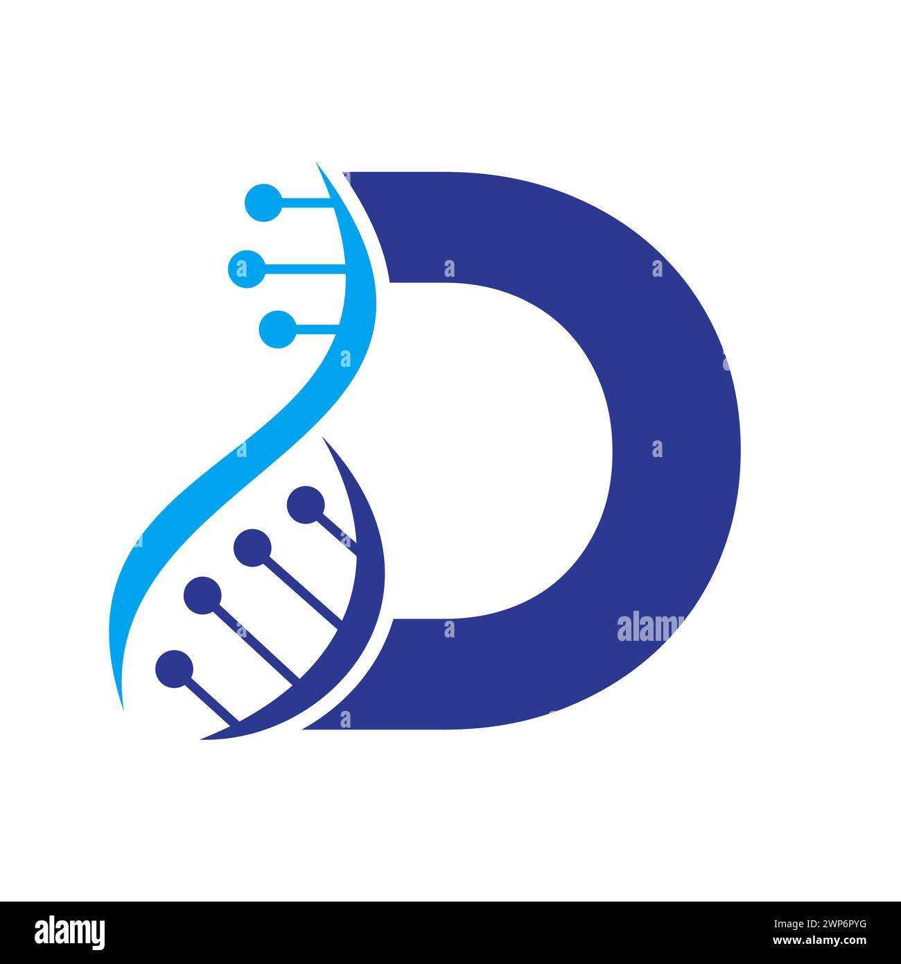 Ursprüngliches DNA-Logo auf Buchstabe D Vektorvorlage für Gesundheitssymbol Stock Vektor