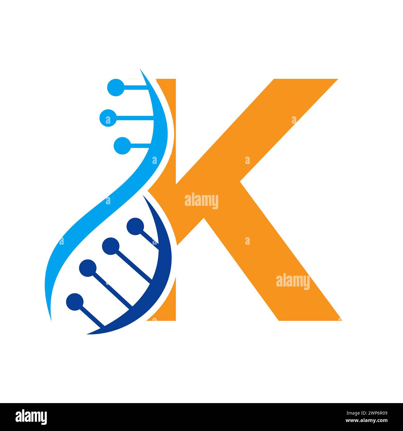 Ursprüngliches DNA-Logo auf Buchstabe K Vektorvorlage für Gesundheitssymbol Stock Vektor