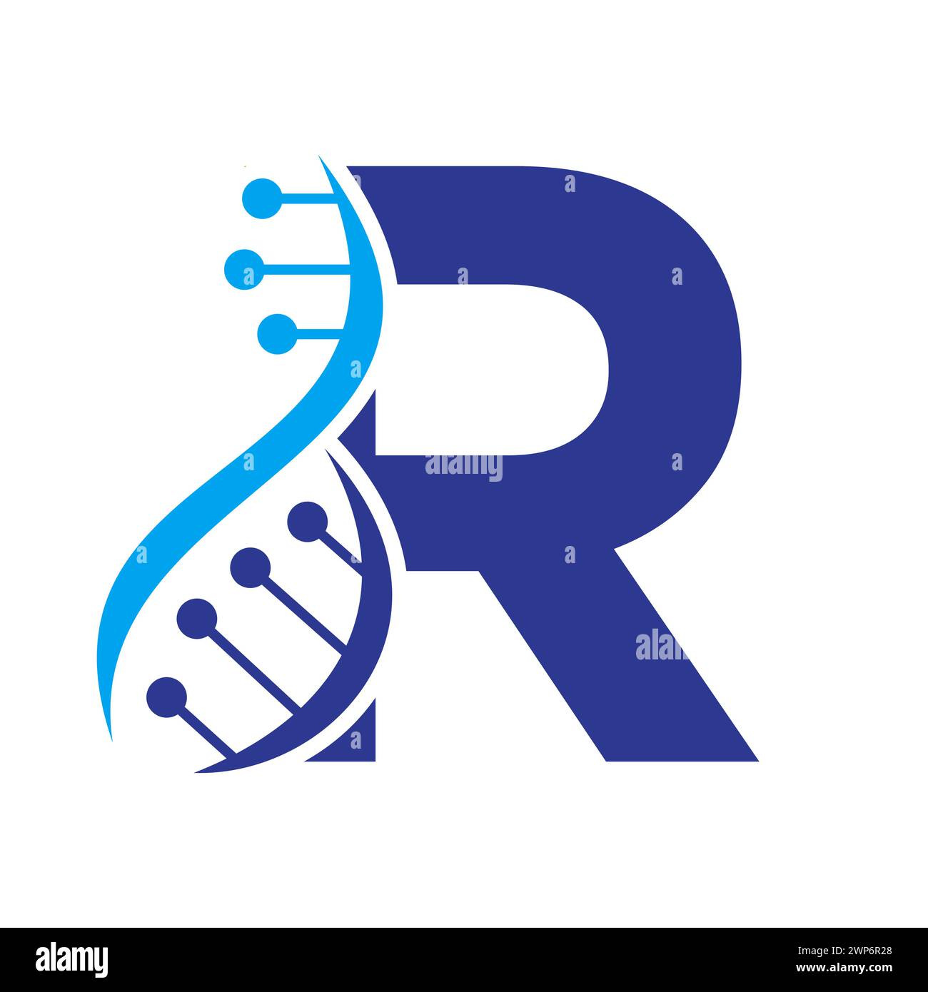 Ursprüngliches DNA-Logo auf Buchstabe R Vektorvorlage für Gesundheitssymbol Stock Vektor